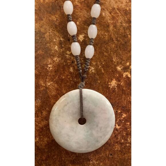 Amazonite Bead Necklace with Circle Donut Pendant - Picture 2 of 4